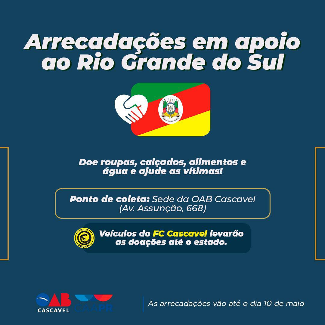 Cascavelenses podem fazer doações em apoio às vítimas do Rio Grande do Sul